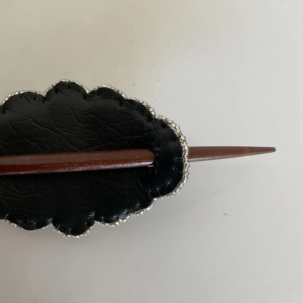 Artisan Beaded Wood Stick Hair Barrette. NWOT